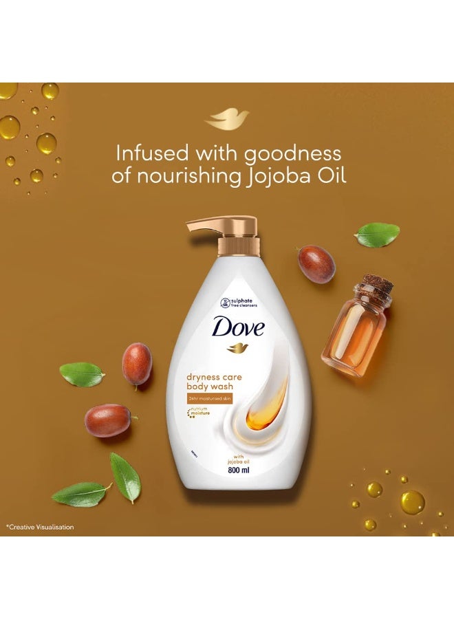 دوف غسول الجسم دوف للعناية بالجفاف غني بزيت الجوجوبا لتغذية بشرتك بعمق، منظف لطيف 100%، خالٍ من البارابين/خالٍ من الكبريتات، مرطبات نباتية 100%، 800 مل (عبوة من قطعتين) - Image 4